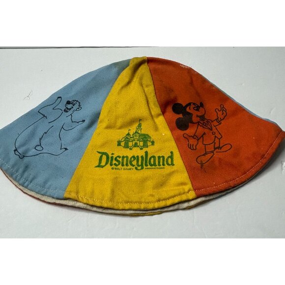 Vintage 1950s Disneyland Bucket Hat Mickey Mouse Pooh Baloo Multicolor Panels - Picture 2 of 5